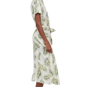 H&M White and Green Leaf Print Midi Dress